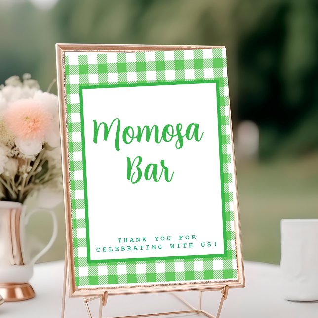 Green Gingham "Momosa" Mimosa Bar Tischnummer (Green Gingham "Momosa" Mimosa Bar Table Number)
