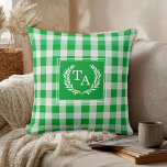 Green Gingham Monogram Wappen Kissen<br><div class="desc">Elegantes und rustikales Gingham Monogram Wappen Kissen Kissen.</div>