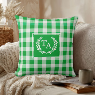 Green Gingham Monogram Wappen Kissen