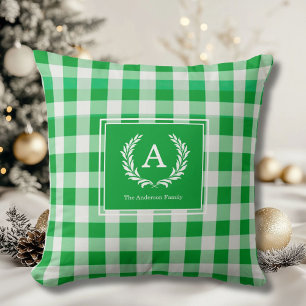 Green Gingham Monogram Wappen Kissen