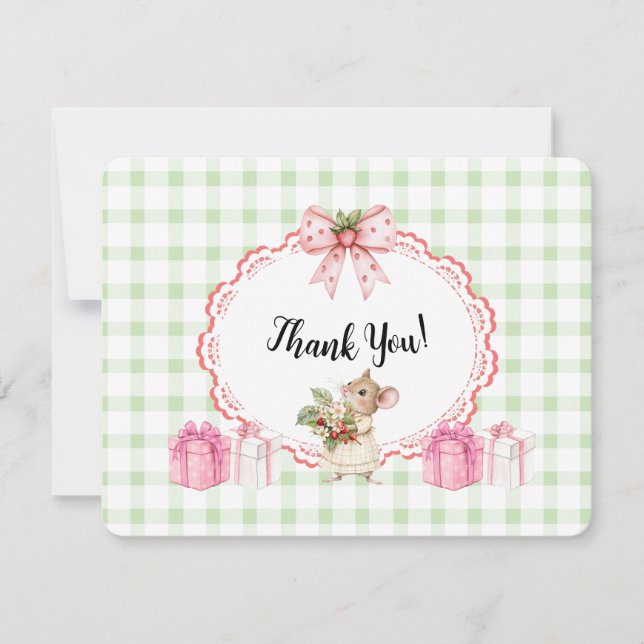 Green Gingham Mouse Baby Shower-Danke-Card Dankeskarte (Vorderseite)