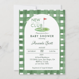 Green Gingham New To The Club Golf  Baby Shower   Einladung