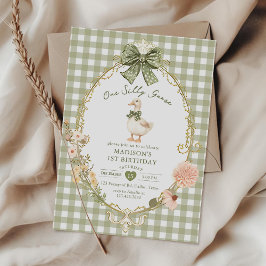 Green Gingham One Silly Goose 1st Birthday Einladung