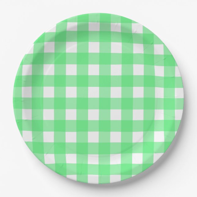 Green Gingham Pappteller (Vorderseite)