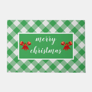 Green Gingham Pattern Merry Christmas Custom Fußmatte