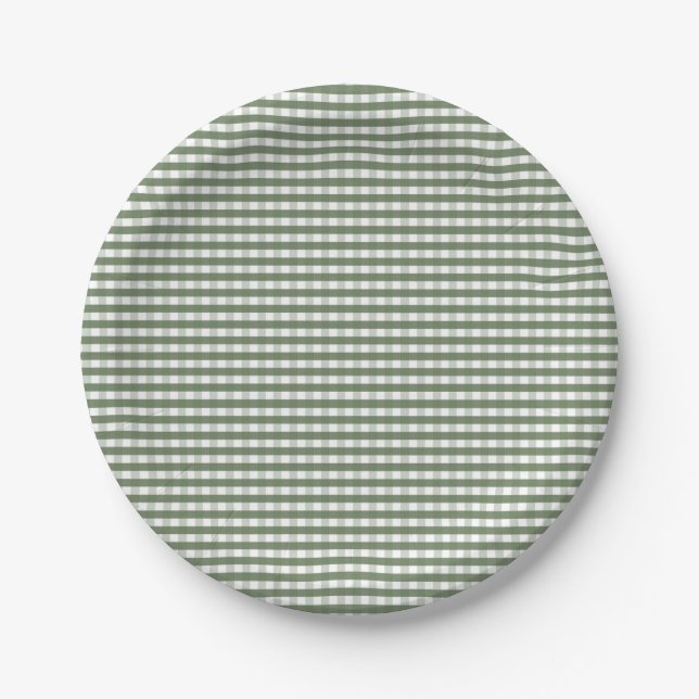 Green Gingham Pattern Pappteller (Vorderseite)