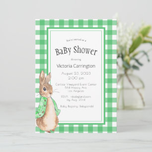 Green Gingham Peter Rabbit Baby Dusche Einladung