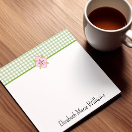 Green Gingham Pink Floral Personalisiert Post-it Klebezettel