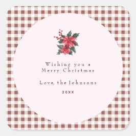 Green Gingham Plaid Custom Christmas Quadratischer Aufkleber