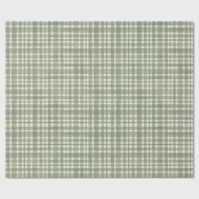 Green Gingham Plaid Wrapping Paper Geschenkpapier (Flach)