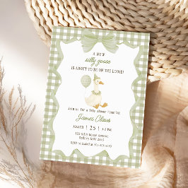 Green Gingham Silly Goose Baby Shower Invitation Einladung