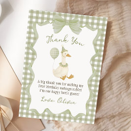 Green Gingham Silly Goose Birthday Thank You Card Dankeskarte