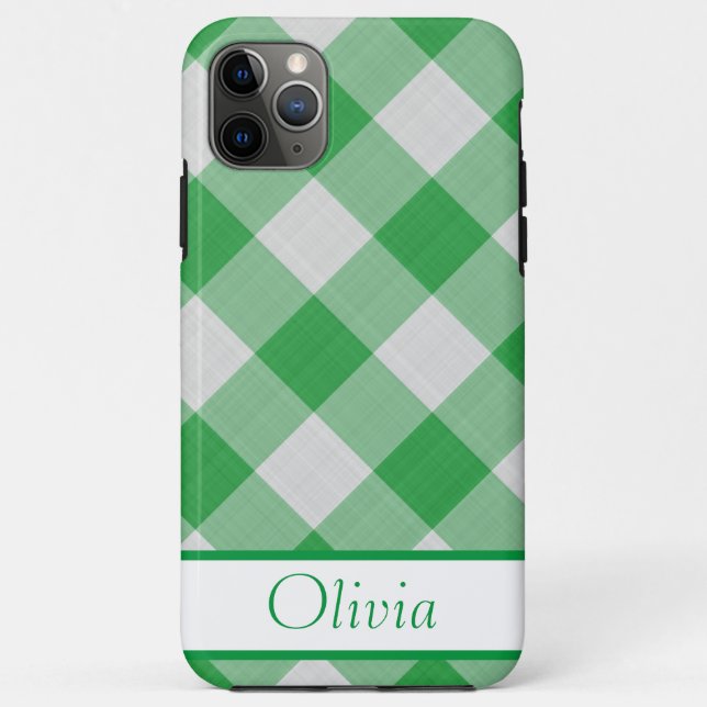 Green Gingham Simple Name Minimalistisch Case-Mate iPhone Hülle (Rückseite)