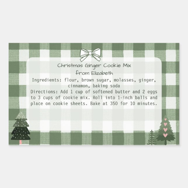 Green Gingham Trees Weihnachtskekse Mix Labels Rechteckiger Aufkleber (Vorderseite)
