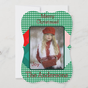Green Gingham und Rote Dreiecke ergänzen Foto Feiertagskarte