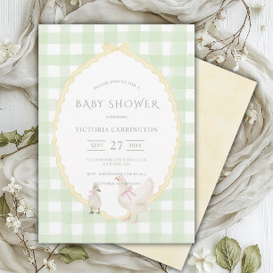 Green Gingham Vintag Ducks Baby Ducks Einladung