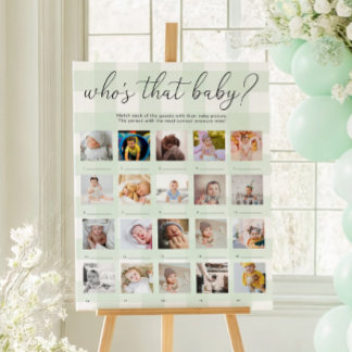 Green Gingham Who's That Baby 20 Photo Game Poster