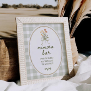 Green Gingham Wildblume Bouquet Mimosa Bar Poster