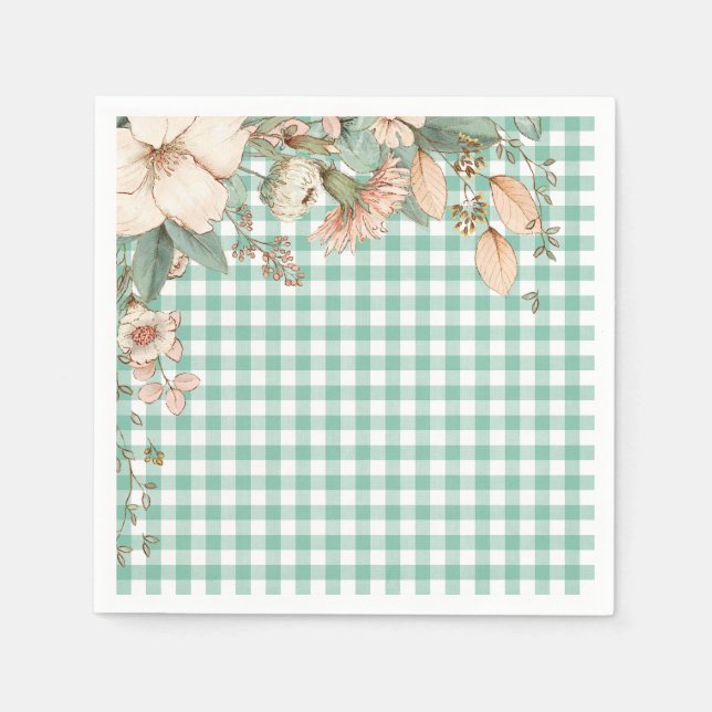 Green Gingham Wildblume Napkins Serviette (Vorderseite)