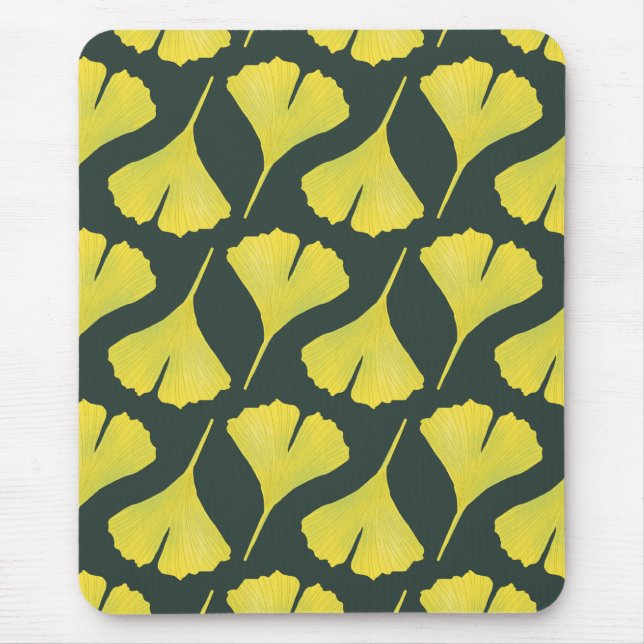 Green Gingko Leaf Nature Lover Botanisches Muster Mousepad (Vorne)
