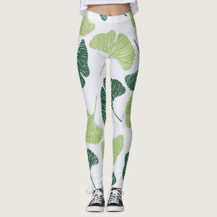 Green Ginkgo Biloba Nahtloses Muster Leggings