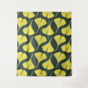 Green Ginkgo Leaf Muster - Botanischer Frühling Wandteppich