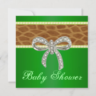 Green Giraffe Diamond Bow Baby Shower Einladung