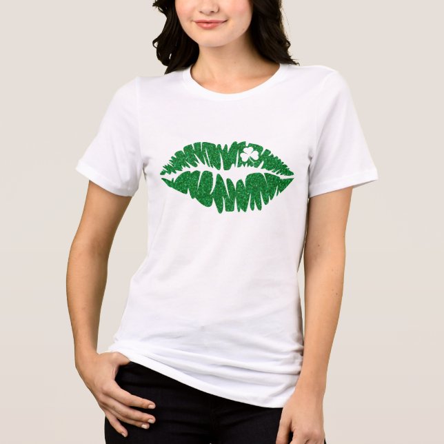 Green Girly Glitzer Kleeblatt Lips | St. Tri-Blend Shirt (Vorderseite)