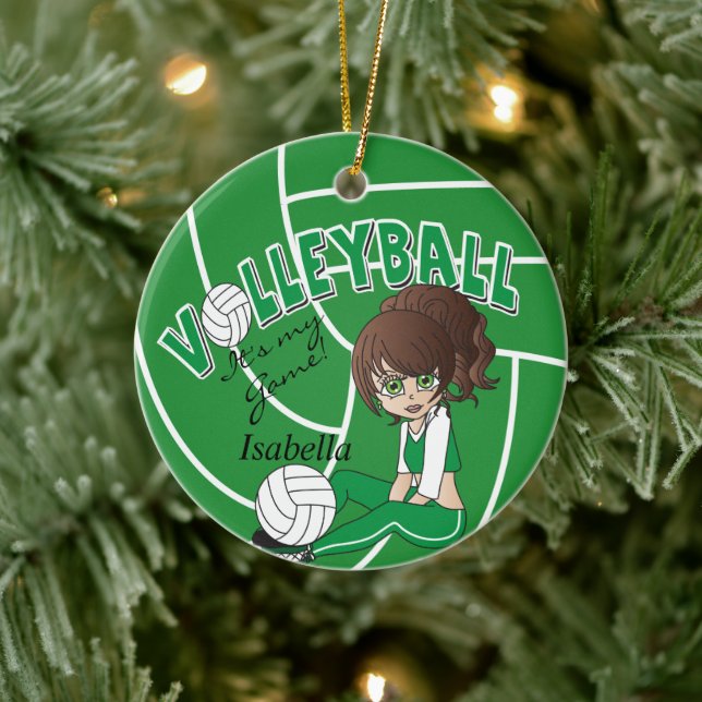 Green Girly Volleyball Keramik Ornament (Baum)