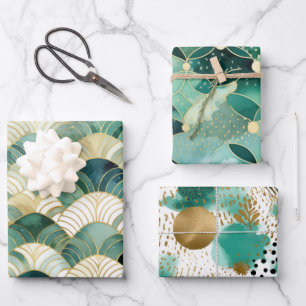 Green Glam Gold Abstrakt Geschenkpapier Set