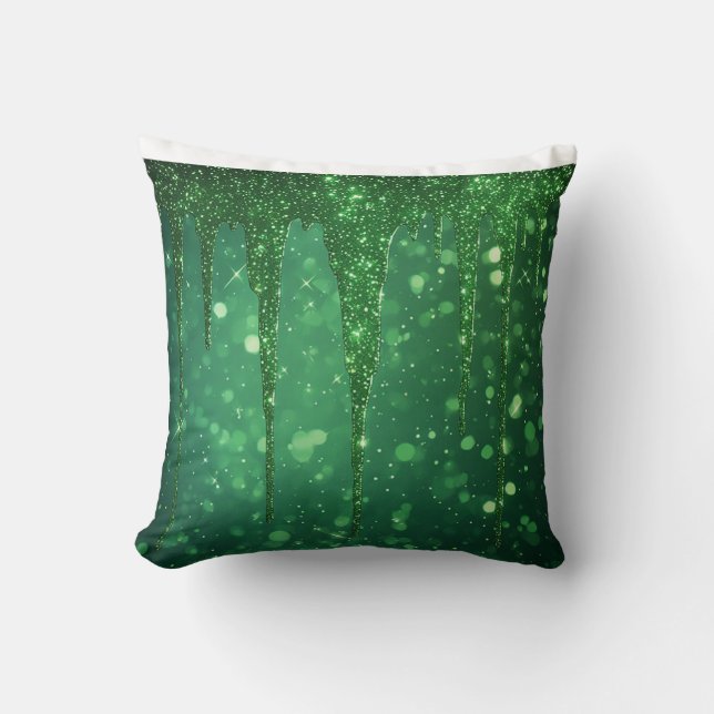Green Glitter Drip Background With Sparkling Bokeh Kissen (Vorderseite)