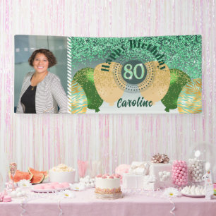 Green Glitzer 80. Geburtstag & Balloons Banner