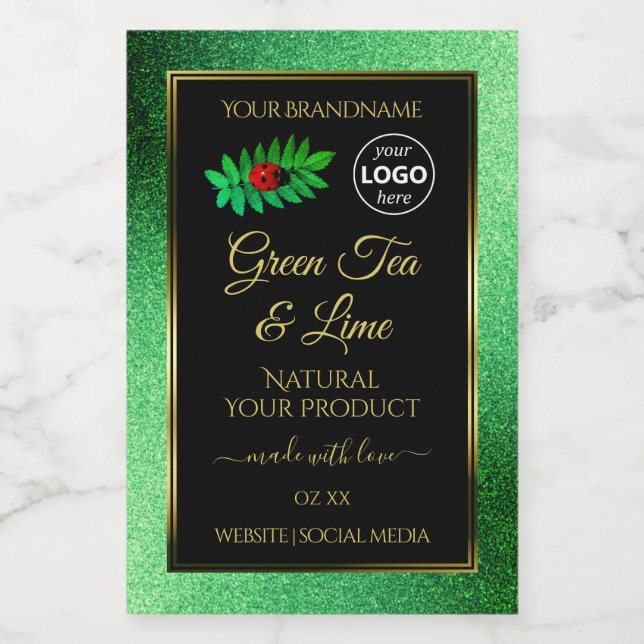 Green Glitzer Black Product Labels Ladybug Logo Lebensmitteletikett (Einzelnes Label)