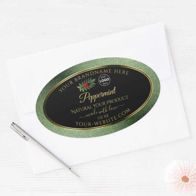 Green Glitzer Black Product Labels Ladybug Logo Ovaler Aufkleber (Umschlag)