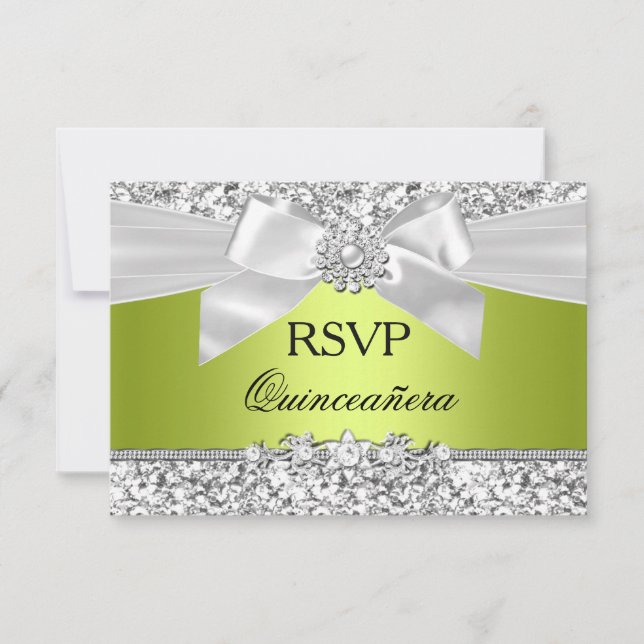 Green Glitzer Bow Quinceanera UAWG RSVP Karte (Vorderseite)