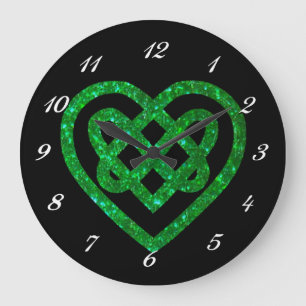 Green Glitzer Celtic Heart kennt Wall Clock Große Wanduhr