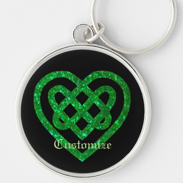 Green Glitzer Celtic Heart Knot Key Chain Schlüsselanhänger (Vorne)