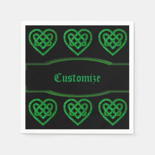 Green Glitzer Celtic Heart Knot Pattern Napkins Serviette