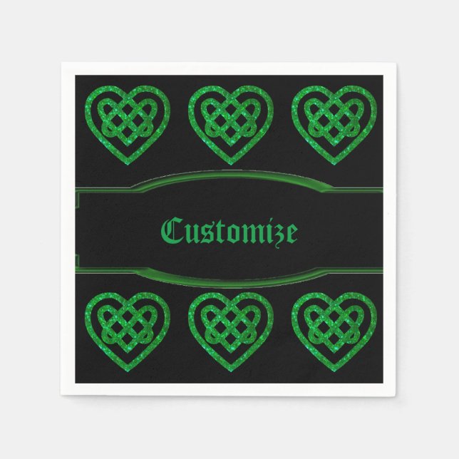 Green Glitzer Celtic Heart Knot Pattern Napkins Serviette (Vorderseite)