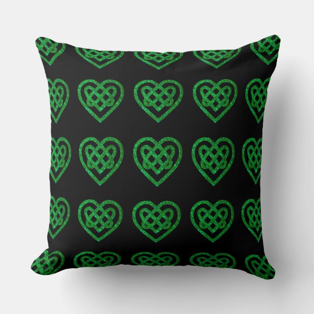 Green Glitzer Celtic Heart Knot Pattern Pillow Kissen (Vorderseite)
