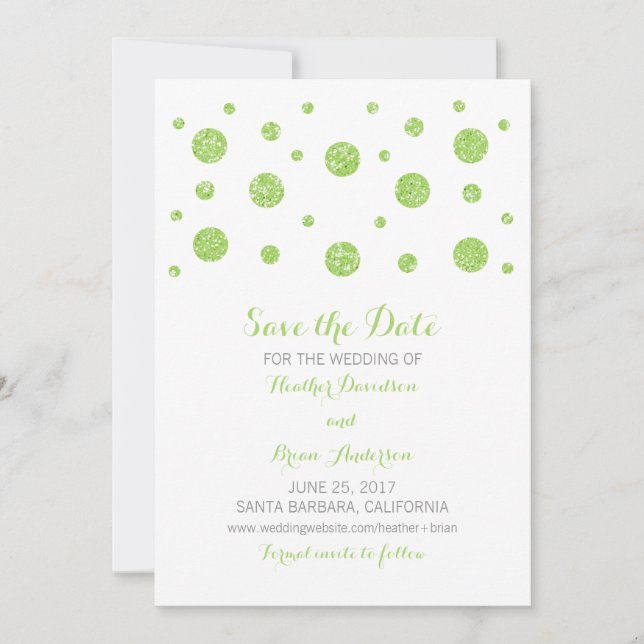 Green Glitzer Confetti Save the Date einladen (Vorderseite)