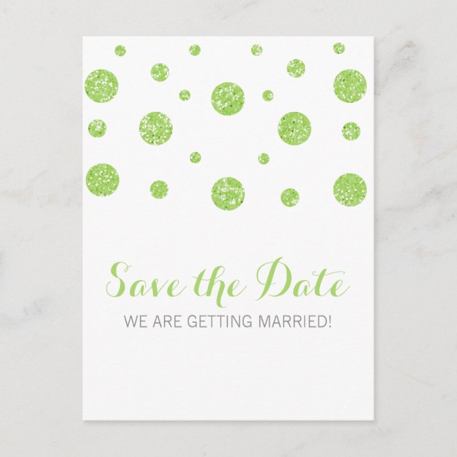 Green Glitzer Confetti Save the Date Postkarte (Vorderseite)