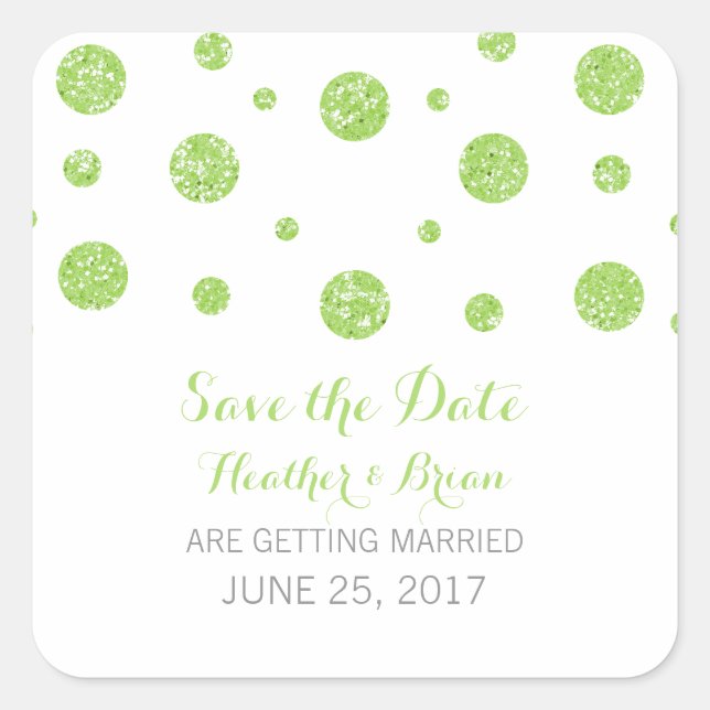 Green Glitzer Confetti Save the Date Stickers (Vorderseite)