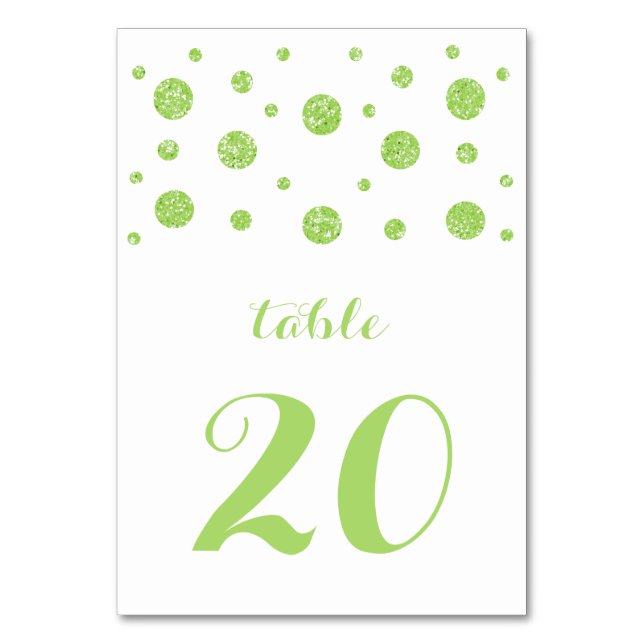Green Glitzer Confetti Wedding Table Card Tischnummer (Vorderseite)