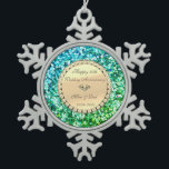 Green Glitzer Diamond 50. Hochzeitstag Schneeflocken Zinn-Ornament<br><div class="desc">Elegante Golddiamanten auf grünem Glitzer 50. Hochzeitstag Schmuck.</div>