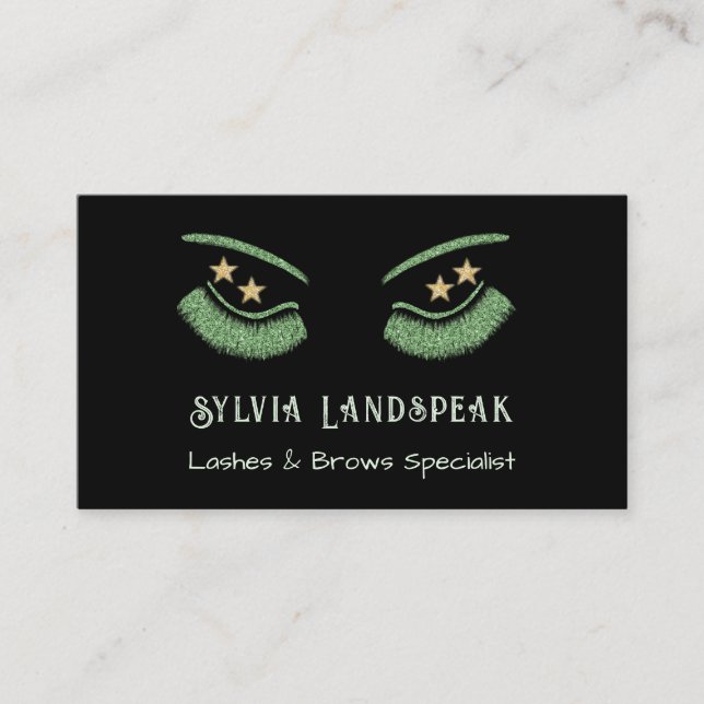 Green Glitzer Eyelashes für Lash Techniker Visitenkarte (Vorderseite)