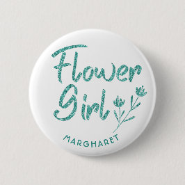 Green Glitzer Flower Girl Brautparty Button
