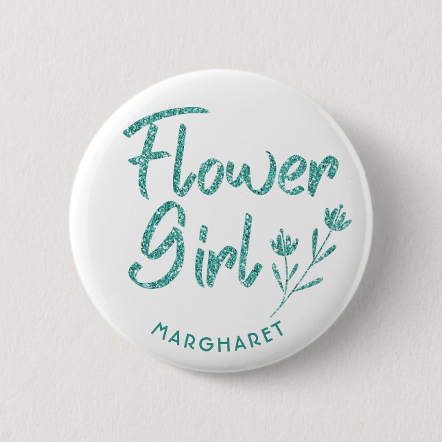 Green Glitzer Flower Girl Brautparty Button (Vorderseite)