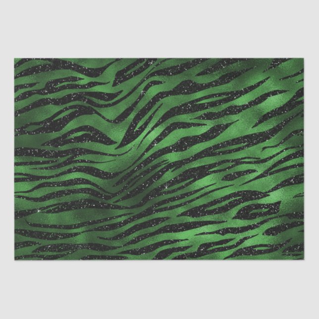 Green Glitzer Glam Tiger Streifen Muster Seidenpapier (Vorderseite)