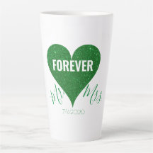 Green Glitzer Heart Mr & Mrs Large Latte Tasse